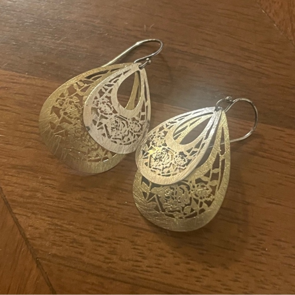 Elegant Gold and Silver Teardrop Earrings